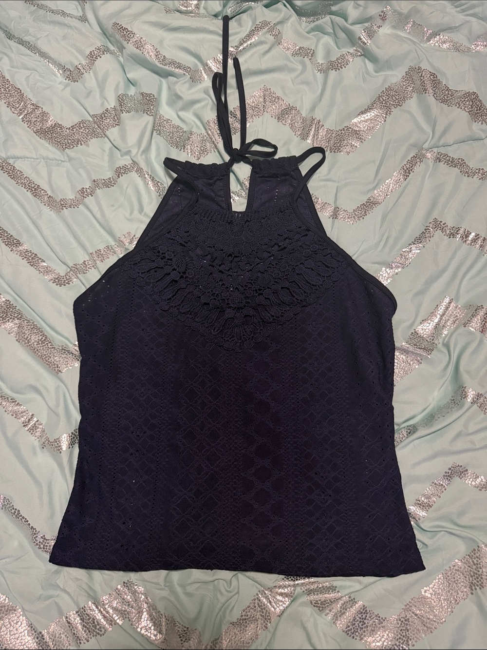 SHEIN Navy Crochet Halter Camisole